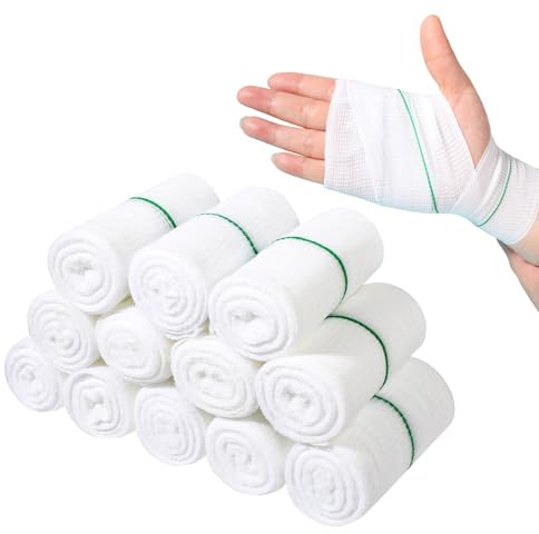 Lot de 12 rouleaux de bandage de gaze 7,5 cm x 3,75 m - Bandage élastique de fixation - Pour relier tous les types de plaies