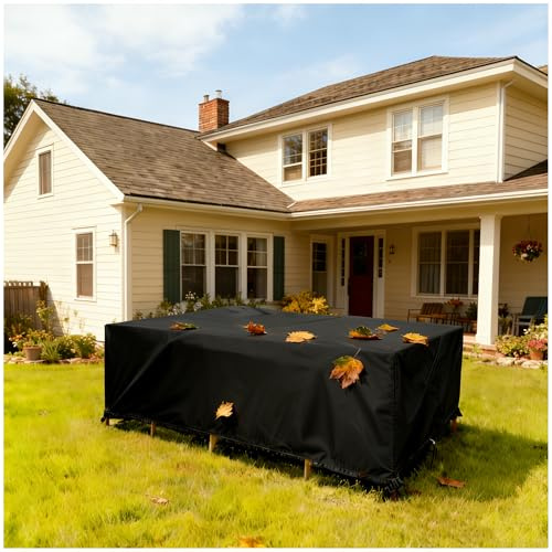 Housse Salon de Jardin Exterieur Noir 180x100x120cm/LxWxH 420D Oxford Bâche Table de Patio Imperméable Bache de Protection Salon, Housse pour Mobilier de Jardin, Ensembles de Table et de Canapé