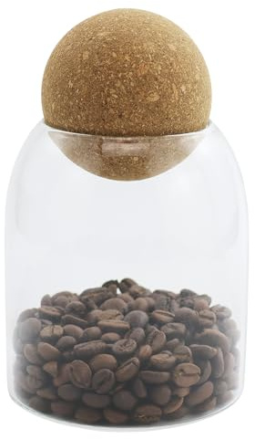 EUGENEKELLY 500ml Trasparente Contenitori in vetro con tappo a sfera ecoperchio,Arattolo vetro borosilicato,Conservazione alimenti sfera sughero,Bottiglie Rotonde in Vetro,Per caffè