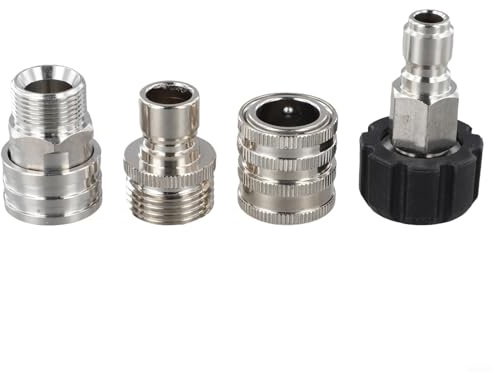 Valixirant Juego de arandelas a presión de conexión rápida de acero M22 a 14 mm, a prueba de fugas, 5000 psi, ajuste de alta presión, 3 sobre 8 mangueras, juego de 4 piezas (juegos de cuatro piezas)
