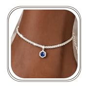 Maynor Geburtsstein Fußkettchen für Damen 925 Sterling Silber Fußkette Zirkonia Anhänger in 12 Farben, Personalisiert Wasserfest Mode Schmuck Fussketten Geschenk für Frauen & Mädchen