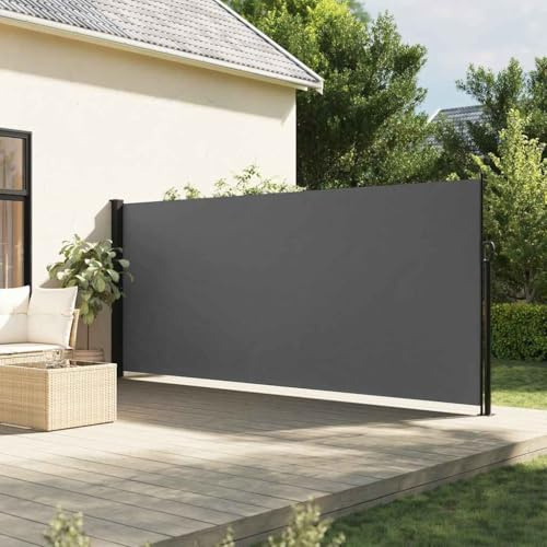 WITREE Toldo Lateral Retráctil con Enrollado Automático Protector Solar a Prueba de Viento, Protección de la Intimidad para Balcón, Jardin Antracita-180 x 500 cm