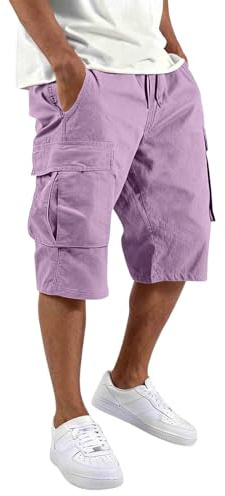 Short Cargo Homme Elastique Militaire Pantacourt Ete Leger Court Shorts Décontracté Bermuda Multi Poche Ample Uni Randonnée Travail Outdoor Tactique Eté Running Shorts Jogging avec Taille à Cordon