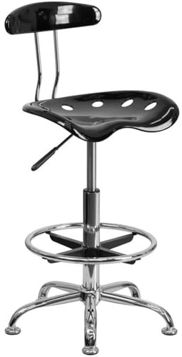 Flash Furniture arbetspall med ryggstöd - Ergonomisk skrivbordsstol, justerbar i höjdled och med fotring av metall - Kontorsstol med traktorsits för hemmakontor - Svart
