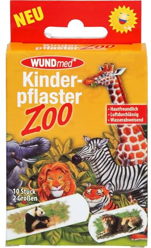 Chemoplast Kinderpflaster Zoo - Tiere # 10 Stück (in 2 verschiedenen Größen) # Hautfreundlich # Wasserabweisend # Luftdurchlässig # klinisch getestet - dermatologisch bestätigt