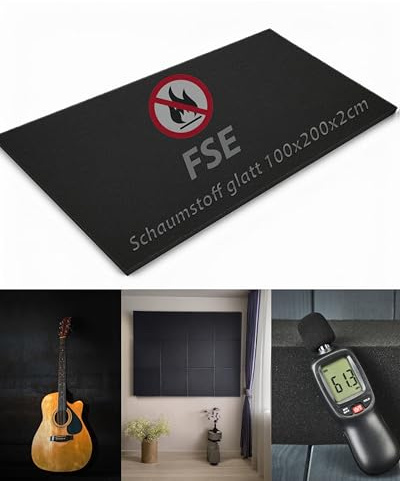 Schaumstoff FSE (flammhemmend nach Din: MVSS302) - glatt, ca. 100x200x2 cm, in der Farbe Anthrazit Schwarz I Akustik I Dämmung I Verpackung I Schall I Schutz I Basteln usw.