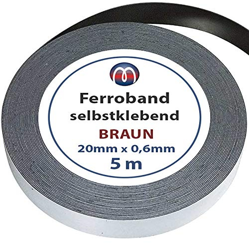 Ferroband Eisenband Selbstklebend Roh Braun 20 mm x 0,6 mm x 5 m Eisenfolie unbeschichtet - mit Premium-Kleber