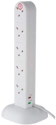 VonHaus Tower Extension Lead (3250W 13A), Surge Protection Extension Socket with 8 AC Outlets, 2 USB Ports & 2 USB-C Ports for Faster Charging, 2M Plug Lead w/Switch for Office, Home, Kitchen