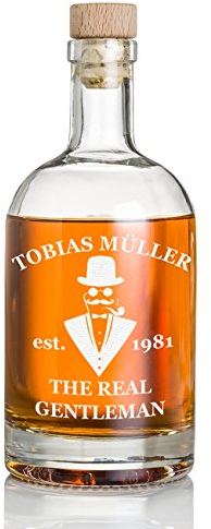 Bottiglia da whisky con incisione da 700 ml, regalo per uomini, regalo di compleanno, caraffa da whisky con tappo di sughero, decanter personalizzato con nome per uomo, motivo The Real Gentleman
