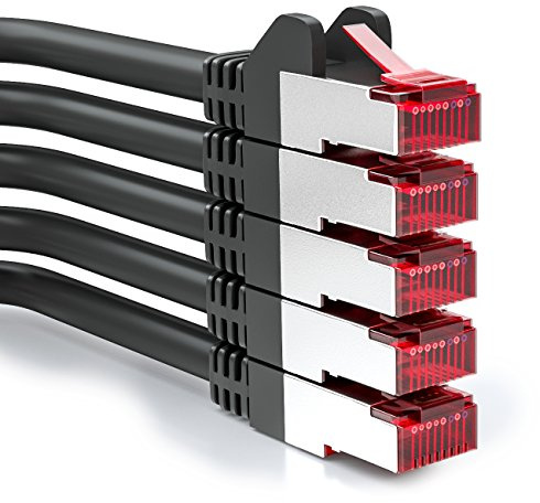 deleyCON 2m CAT6 Patchkabel RJ45 S/FTP PIMF, 5 Stück - Schwarz | CAT-6 Netzwerkkabel Ethernetkabel, LAN DSL, für Switch, Router, Modem, Access Point und Patchfelder