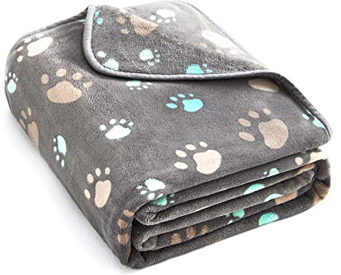 Allisandro Super Soft and Premium Fuzzy Flannel Fleece Pet Dog Blanket, The Cute Print Design Washable Fluffy Blanket for Puppy Cat Kitten Indoor Outdoor, Grey, 32 x 24 Inches