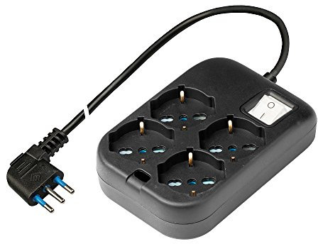 POLY POOL - PP2504.2XL Presa Multipla Quadrata con 4 Prese P40 Pluristandard - Ciabatta Multipresa con Spina Salvaspazio Grande 16A - Multipresa Elettrica cavo 1.5 m e Interruttore