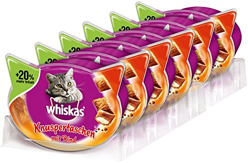 Whiskas Katzensnacks Knuspertaschen mit Rind , 6 Packungen (6 x 72 g)