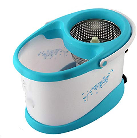 Axdwfd fregona Giratorio Presión de la Mano Pedal Cubo de la fregona, 2 Cabezas de trapeador Azul Blanco Cuatro Unidades (Tamaño : Plastic Basket)