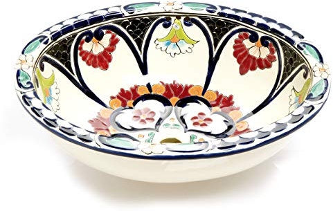 Orquidea - Ovales großes Einbauwaschbecken | Mexikanisches Ovales Waschbecken | Oval Einbauwaschbecken mit Rand | Keramik Talavera Einbau/Unterbau Waschbecken aus Mexiko