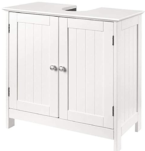 BAKAJI Mobile Sotto Lavabo Bagno 2 ripiani con Doppia Anta, Chiusura Magnetica in Legno MDF antigraffio, Dimensione 60 x 30 x 60 cm, Sottolavandino, Armadietto Sottolavabo (Bianco)