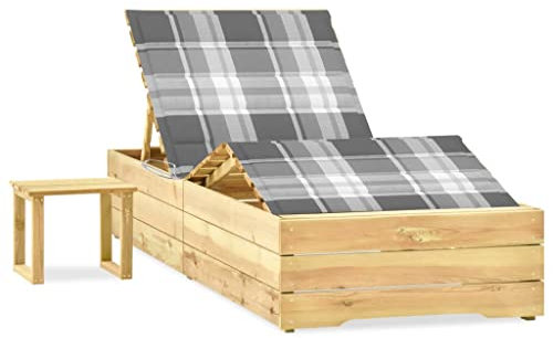 Garten-Sonnenliege,Holz Sonnenliege,Liegestuhl,Relaxliege,Verstellbare Rückenlehne und Fußstütze,für Draußen,Terrassen,Veranden,Hinterhöfe,Balkone,Pools,mit Tisch und Auflage Kiefer Imprägniert