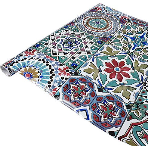 Klebefolie Möbel 45x150 cm | Möbelfolie selbstklebend im Deko-Stil | Folie für Möbel zur einfachen Renovierung von Türen, Tischen und Regalen | Klebefolie dekorativ und abwaschbar | Bunte Fliesen