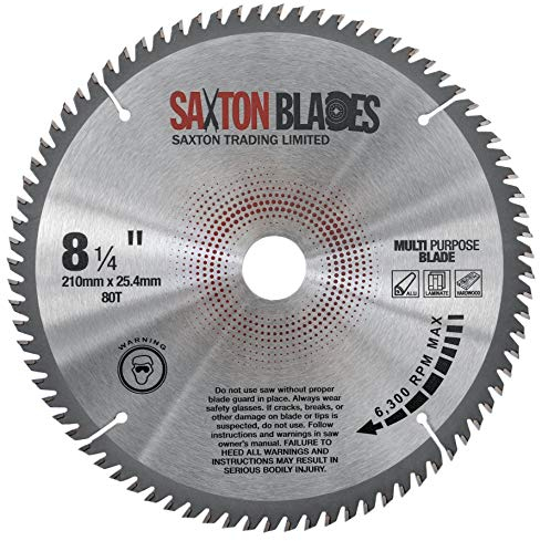 TCT21080TTCG254B Saxton TCT Circular Saw Blade 210mm x 80T x 25.4mm Bore Aluminium Laminate Hardwood fits Evolution