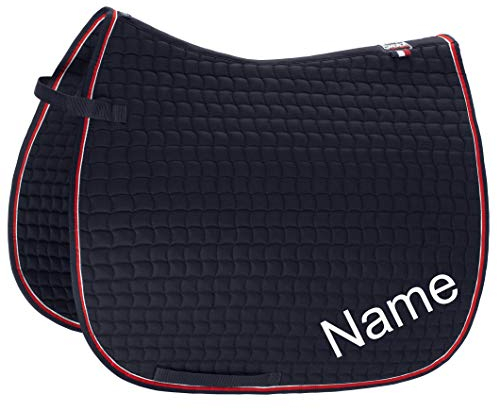 Eskadron Navy/red Cotton Pony Dressur-Schabracke mit individuellem Namen Bestickt, Schriftart:Heidelberg, Garnfarbe Maderia:pink 1815