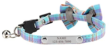 Filhome Katzenhalsband mit Namen Personalisiertes Gravur und Telefonnummer Verstellbar Halsband mit Sicherheitsverschluss und Glöckchen