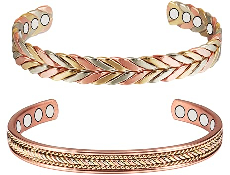 2 magnetische authentische Kupfer-Armbänder mit Arthritis, garantiert 99,9 % reines Kupfer, Magnetarmband für Frauen – insgesamt 16 leistungsstarke Magnete – effektive und natürliche Schmerzlinderung