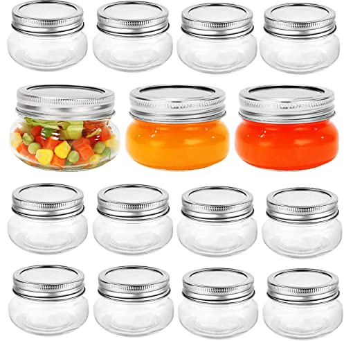 Yishik Einmachgläser, 120 ml, 12 Stück mit auslaufsicheren, geteilten silbernen Deckeln, wiederverwendbar, für Partys und Hochzeiten, Obstaufbewahrung oder selbstgemachtes Geschenk | Wiederverwendbares Einmachglas aus Glas für Marmeladen, Gewürze, Obst, Gastgeschenke und hausgemachtes Geschenk