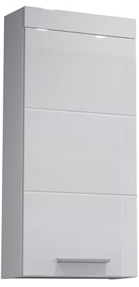 trendteam smart living - Devon - Kommode - Weiß Hochglanz - Hängenderunterschrank mit 1 Tür (rechts oder links verstellbar) und 1 Einlegeboden - (BxHxT) 35 x 75 x 16 cm - mit silberfarbener Griffe | B 35 x H 75 x T 16 cm · feuchtraumgeeignet · 1 Tür, 2 Einlegeböden