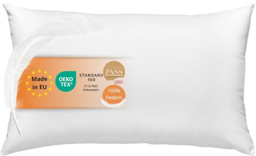 sleepling Federkissen 50x70 cm, Kissen mit Kissenfüllung Federn | PoIster, Inlett, Füllkissen, Innenkissen, 100% Baumwolle, Downpass, Made in EU, OEKO-TEX, Waschbar bis 60 Grad