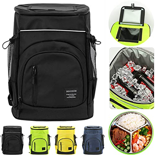 XIUWOUG 33L Grand Sac Glacière, Sac Isotherme Sac À Dos Isotherme Imperméable, Sac À Dos Pique-Nique Bière Froide avec Compartiment Glacière, Panier Pique-Nique 2-4 Personnes (Schwarz)