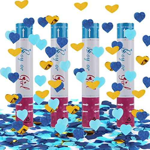 Spara Coriandoli Hillylolly 4xTubo Coriandoli Baby Shower, Cannone Spara Coriandoli Boy, Spara Coriandoli Matrimonio Cuore per Feste di Rivelazione di Genere, Matrimoni, Compleanni, Capodanno-29cm