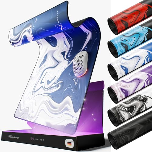 Nyfter - Premium XXL Gaming Mauspad Nyfpad 900x500mm Mousepad im Liquid Design Wellenfrei mit extra vernähten Kanten (White-Blue)