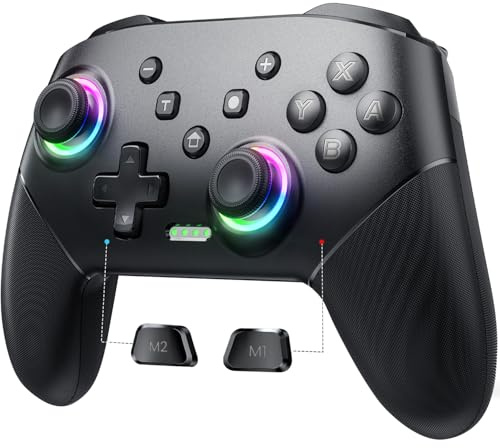 VOYEE Wireless Switch Controllers, Pro Controller for Lite/OLED/Windows PC/iOS/Android, One-Key Pairing Gamepad with 9-Color RGB LEDs 1000mAh Battery 6-Axis Motion Wake Up Function