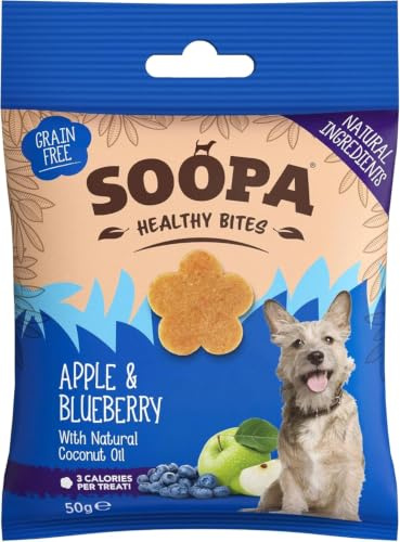 Soopa Apple & Blueberry Healthy Bites, Dog Training Treats, 50 g, 1-Pack | Human-Grade, Grain-Free, Natural Dog Treats for Small Dogs, Medium, Large, Puppy, Low Calorie, Superfood Ingredients, Vegan