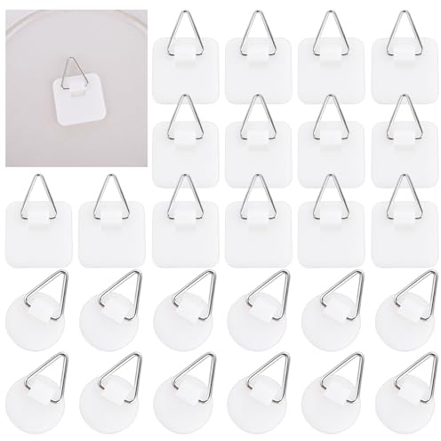 Thinp 30 Stück Selbstklebende Telleraufhänger,Kunststoff Vertikale Plattenhalter,Unsichtbare Wandtellerhalter,Teller Aufhänger Wand,Klebeplatte Aufhänger,Bilderhaken Selbstklebend zum Kleben-2 Formen