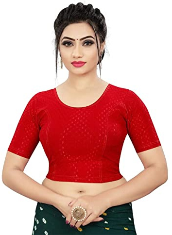 TreegoArt Fashion Women's Cotton Blend Stretchable Elbow Sleeve Casual Wear Readymade Blouse Free Size -(Red-38-42)