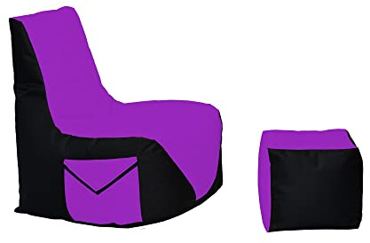 Momiralland Komfort Sitzsack XL - XXL mit Hocker Sitzkissen BodenKissen Sessel In- & Outdoor geeignet Gaming Sitzsack für Erwachsene und Kinder (Schwarz – Lila, XXL - Durchmesser 80 cm)