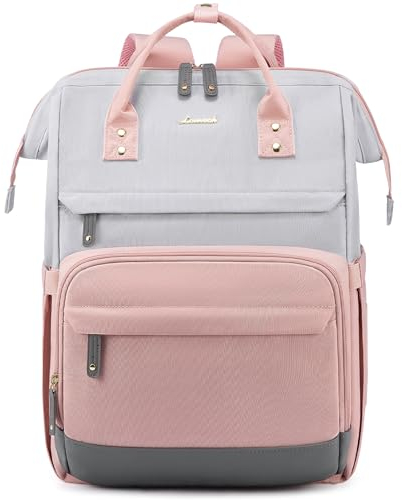 LOVEVOOK Rucksack Damen Groß Laptop Rucksäcke mit Laptopfach 17.3 Zoll Schulrucksack Mädchen Teenager Schultasche Backpack Tagesrucksack Wasserdicht für Schule Reise Uni Business, Grau Rose