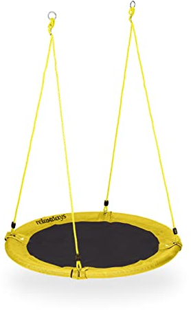 Relaxdays Nestschaukel, Ø 110 cm, Kinder & Erwachsene, höhenverstellbar, bis 100 kg, Outdoor Hängeschaukel, schwarz/gelb