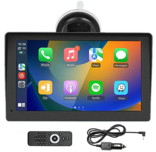 7 tums pekskärm bärbar bilstereo, kompatibel för trådlöst bilspel och Android Auto Car Monitor, med Siri, AUX, FM-sändare, multimediaspelare, fjärrkontroll