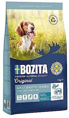 Bozita Hundefutter Original Adult Sensitive Digestion Lamm – 3 kg weizenfreies Trockenfutter für Erwachsene Hunde mit sensibler Verdauung – Ausgewogene Ernährung für eine optimale Verdauung