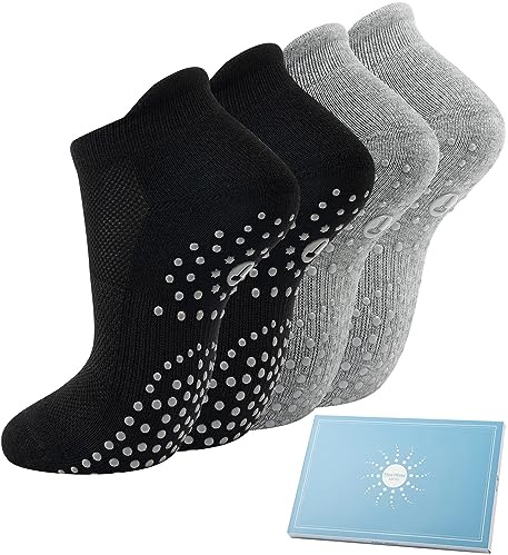 Toes Home Yoga Pilates Socken Damen 39-42 35-38, Stoppersocken mit Noppen | Rutschfeste Socken Damen, Kurz Antirutschsocken für Reformer Pilates, Yogamatte, Trampolin, Tanz, Fitness, Krankenhaus, 4Paar
