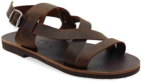 47 Dunkelbraun Emmanuela Antike griechische Leder Sandalen für Herren, handgefertigte Herren Sandalen mit offenen Zehen, Qualität verstellbare Schnalle Sommerschuhe in Schwarz, Braun, Beige