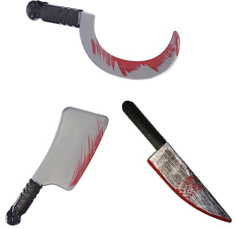 XineYuor XinYuor 3PCS Mannaia Insanguinata,Coltello Insanguinato,Scimitarra Insanguinato,Halloween Insanguinata Costume Armi Realistico Halloween Fancy Dress Accessorio Prop Horror Arma Decorazione