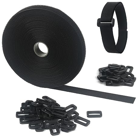 Klettband, 2cmx10m Kabelbinder Wiederverschließbar mit 50 Schnalle, Klettverschluss der Beliebig Beschnitten Werden Kann Für Kabelbinder Klettverschluss Rankhilfe Kabelbefestigung (2cm x 10m)