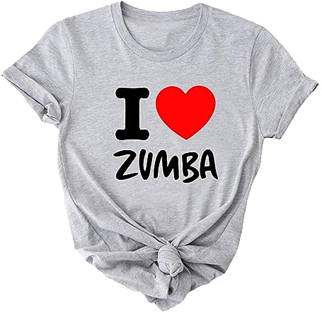 T-Shirt décontracté pour Femmes I Love Zumba Dance Graphic Print Short Sleeve Crewneck Tee pour Loisirs Sports Fitness Yoga