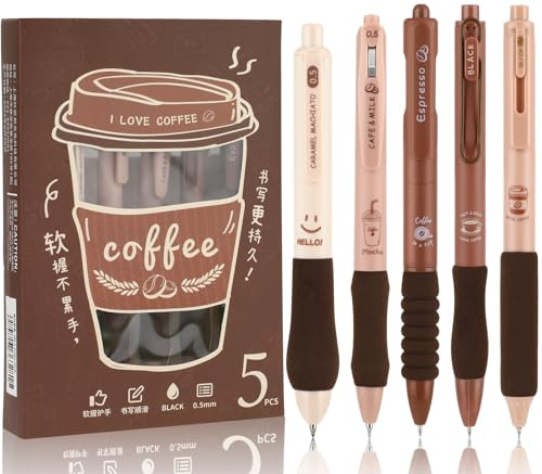 Andibro Gelschreiber,5 Stück Aesthetic Einziehbare Kugelschreiber mit 5 Arten Weichem Gummigriff und 0.5 mm Feine Spitze Schwarze Tinte Gelstifte Süßer Gel Pen für Journaling Schule Büro