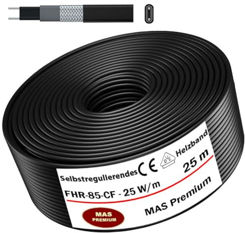 Heizkabel Selbstregulierendes Heizband HEAT Regular-85-CF Selfregulating Heating Cable 25w/m 5–100m Rohrheizung Begleitheizung Wasserleitung Dachrinnenheizung Frostschutzkabel 10°- 85°C (25m)