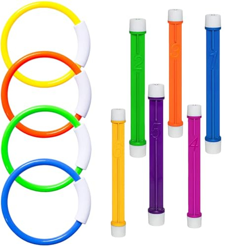 ZSRVAJ 10Pcs/Set Swimming Pool Toys Includes 6Pcs Sinkies for Kids Swimming, 4 Pcs Dive Rings, Fun Dive Sticks With Numbers, Underwater Sinkers for Swimming Kids for Swimming Pool Sinkies