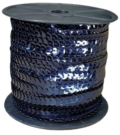 LENTEJUELA CUBETA (50 METROS) - (6MM) Lentejuelas para Manualidades, Lentejuelas Para Costura, Pasamanería, Rollo de Lentejuelas Ideal Para Proyectos de Costura (Azul Marino)